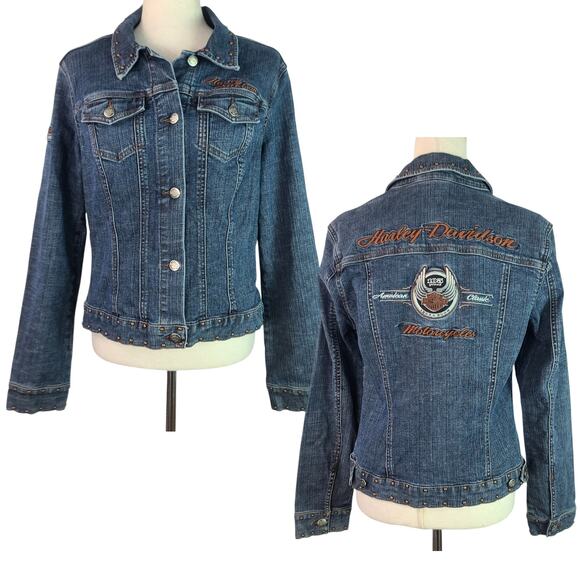 Harley Davidson Blue Denim 105th Anniversary Vintage  Jean MOTO Jacket Medium - Picture 1 of 7